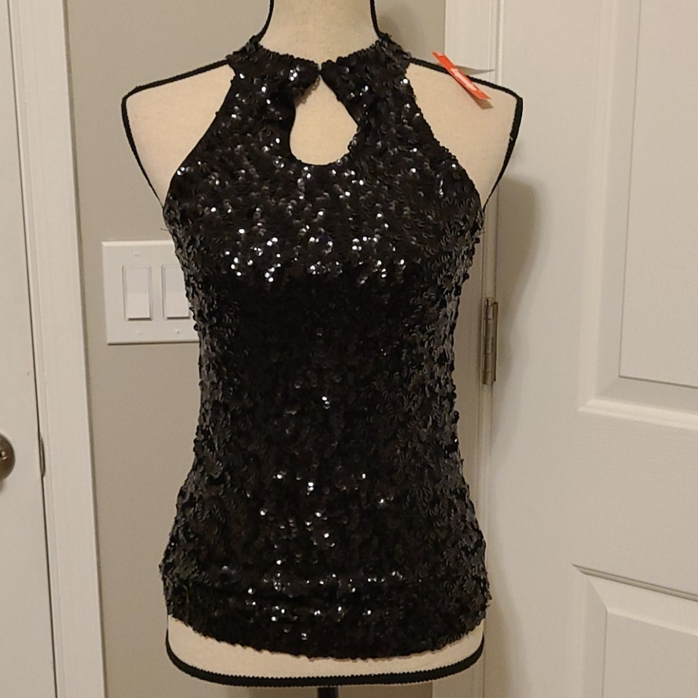 Sequined black tank